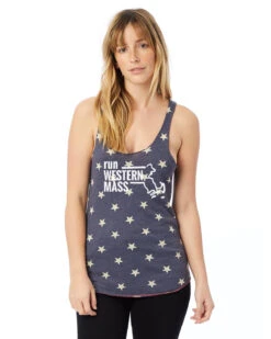 Women's Western Mass Racerback Stars And Stripes Tank - Navy Blue (RUNWEST-AA1927P-S)