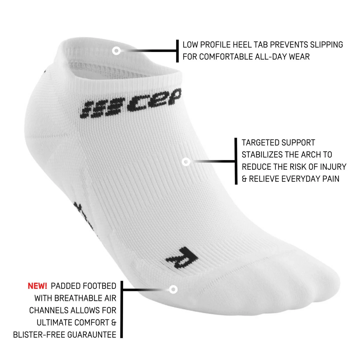 CEP Men's Compression No Show Socks 4.0 - White (WP36R) 3 CEP Men's Compression No Show Socks 4.0 - White (WP36R) - Image 3