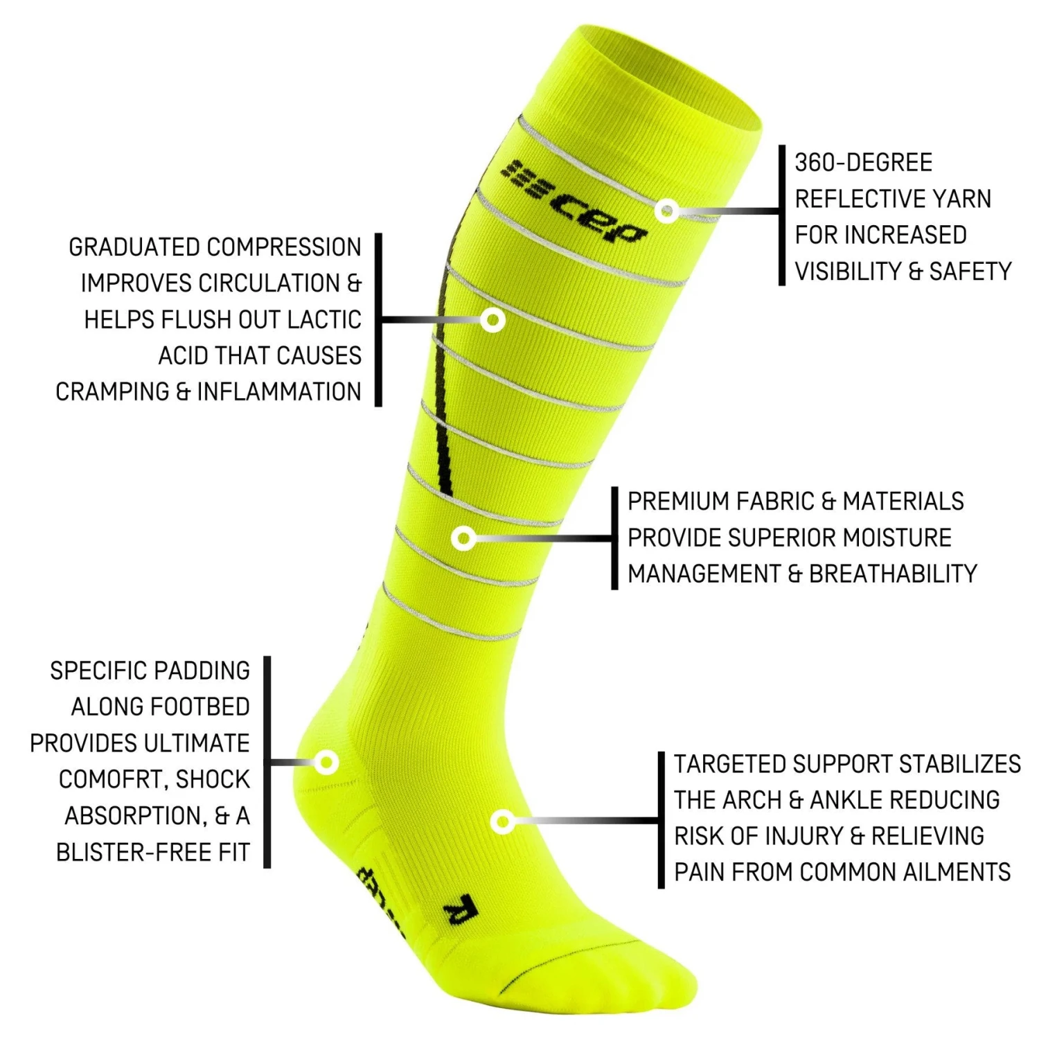 CEP Women's Reflective Tall Socks - Neon Yellow (WP40FZ) 2 CEP Women's Reflective Tall Socks - Neon Yellow (WP40FZ) - Image 2