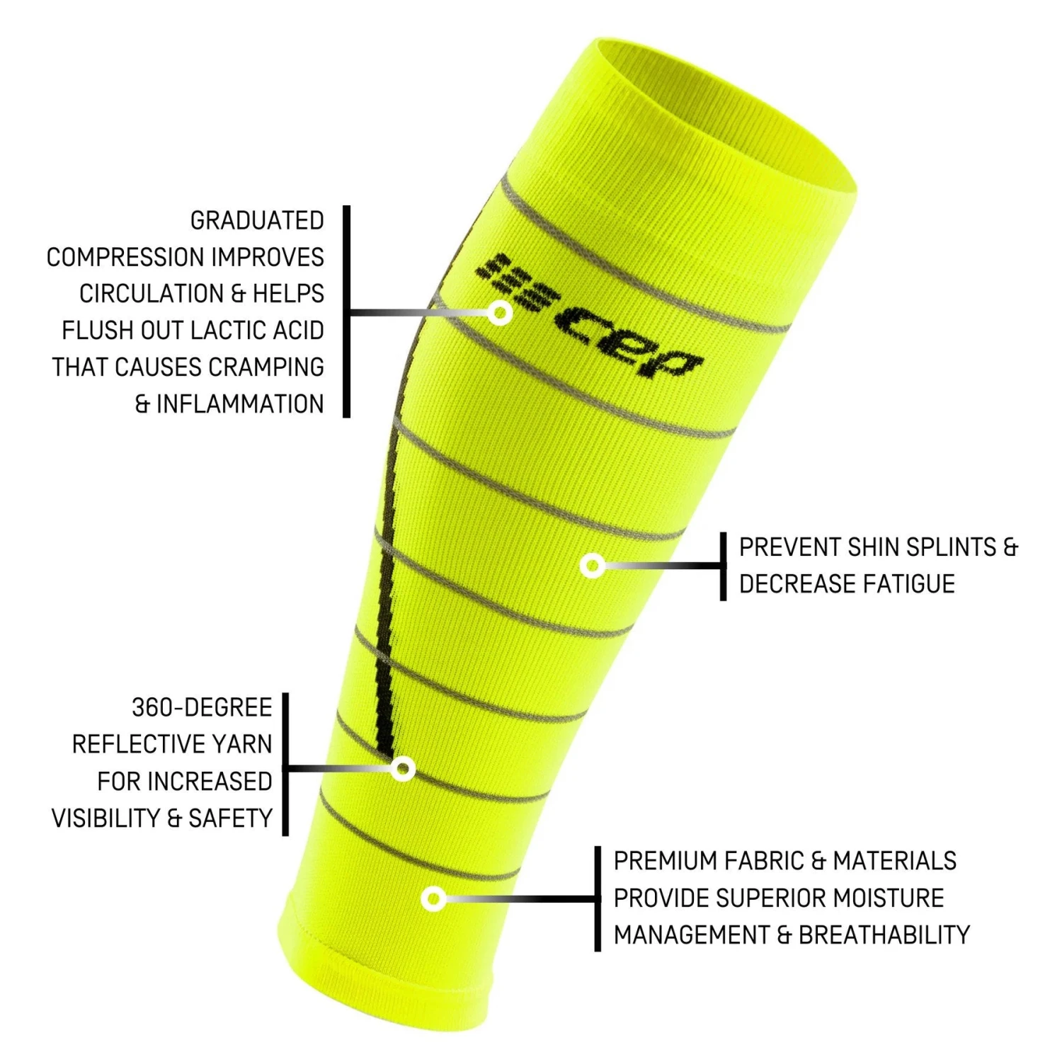 CEP Men's Reflective Calf Sleeves - Neon Yellow (WS50FZ) 2 CEP Men's Reflective Calf Sleeves - Neon Yellow (WS50FZ) - Image 2